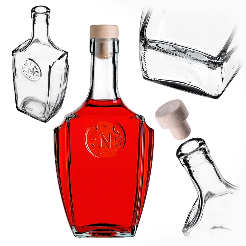 Bottiglie in vetro KADAX da 500 ml (0,5 l) per vino, liquori, moonshine, whisky, confezione da 10 pezzi con tappo di sughero.