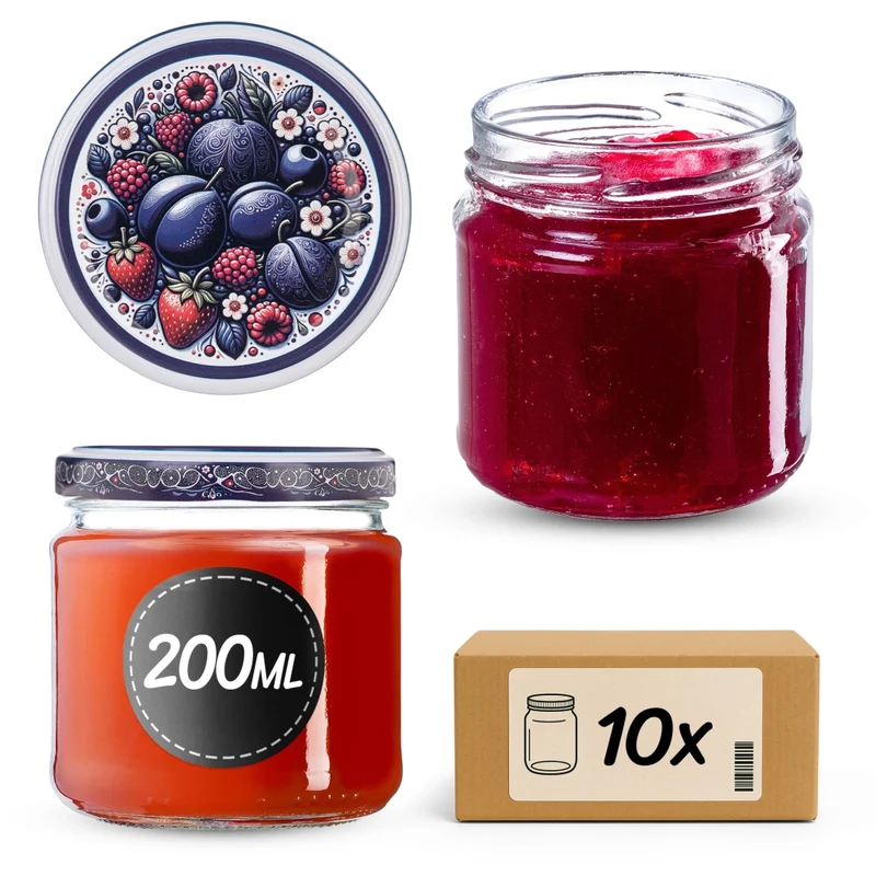 Barattoli per conserve KADAX Lerma 200ml 10 pezzi 66mm + coperchi "Bouquet di frutta"