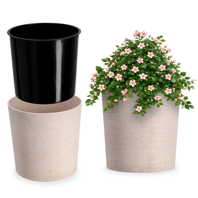 Vaso da fiori KADAX, supporto per fiori, 25 cm, per soggiorno, beige + inserto