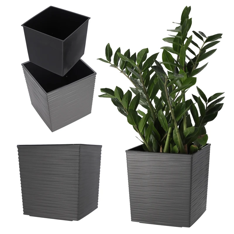 Vaso da fiori KADAX, vaso da fiori, 30 cm, coperchio in plastica grigia, con inserto
