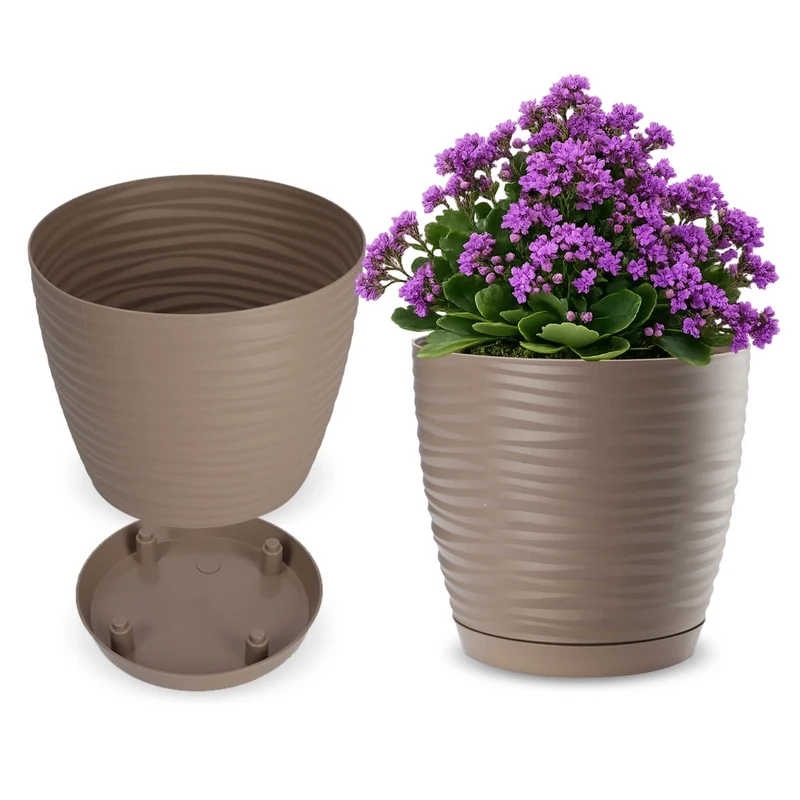 Vaso da fiori KADAX rotondo da 17 cm in plastica beige