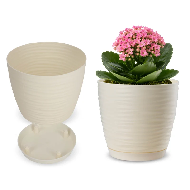Vaso da fiori KADAX rotondo da 13 cm con coperchio in plastica color crema