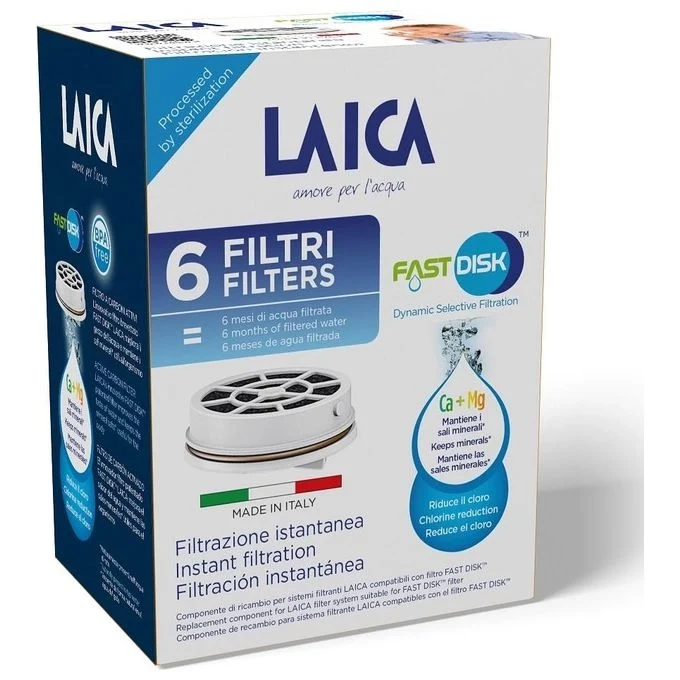 Laica FD06A Fast Disk Ricambio Filtro per Acqua a Carboni Attivi 6 Pezzi 120 L colore Bianco