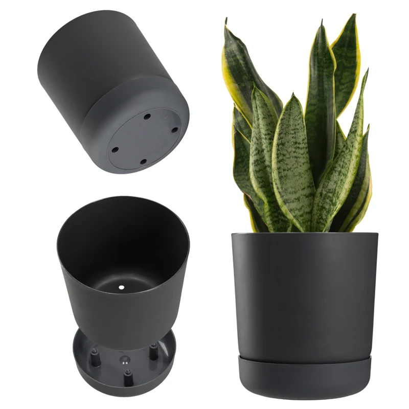 Vaso da fiori KADAX con supporto, coperchio, ciotola rotonda, 13 cm, antracite