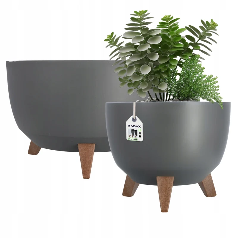 Vaso da fiori KADAX, fioriera, coperchio, gambe, inserto, supporto per fiori, 29+40 cm, antracite, 2 pezzi.
