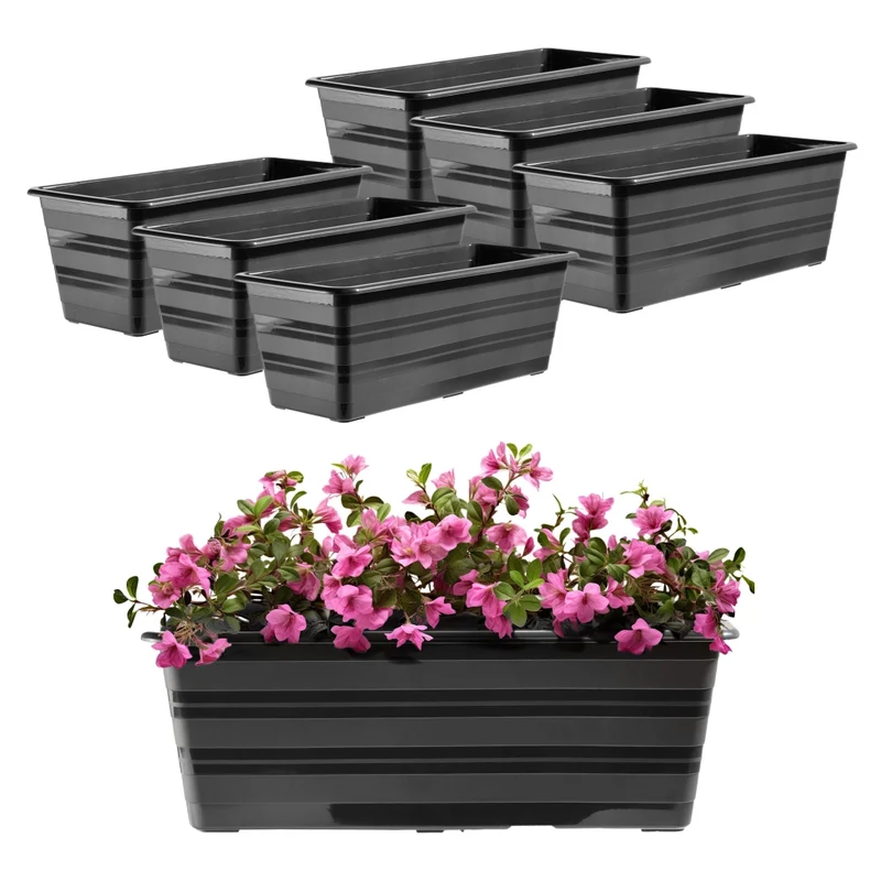 KADAX Vaso da fiori per balcone, grande, 40 cm, confezione da 6 pezzi con supporto per fiori