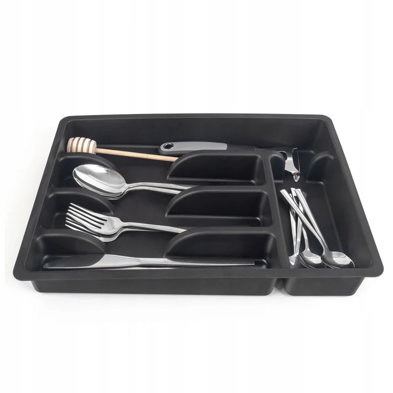 KADAX Inserto per cassetto, organizer per posate da cucina in plastica nera, 25x36 cm