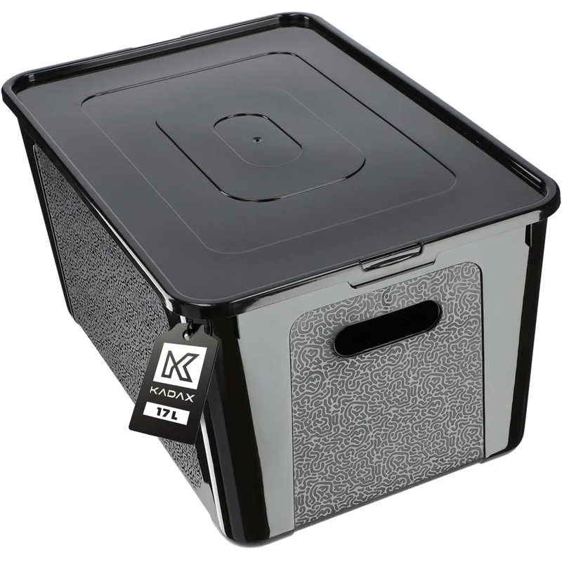 Contenitore in plastica KADAX da 17 litri con coperchio, nero, con chiusura a chiave, organizer.