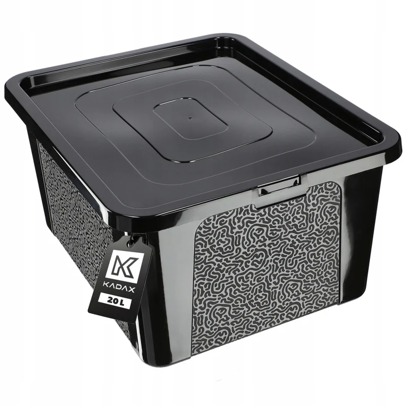 Contenitore in plastica KADAX da 20 litri con coperchio, nero, con chiusura a chiave, grande scatola organizer.