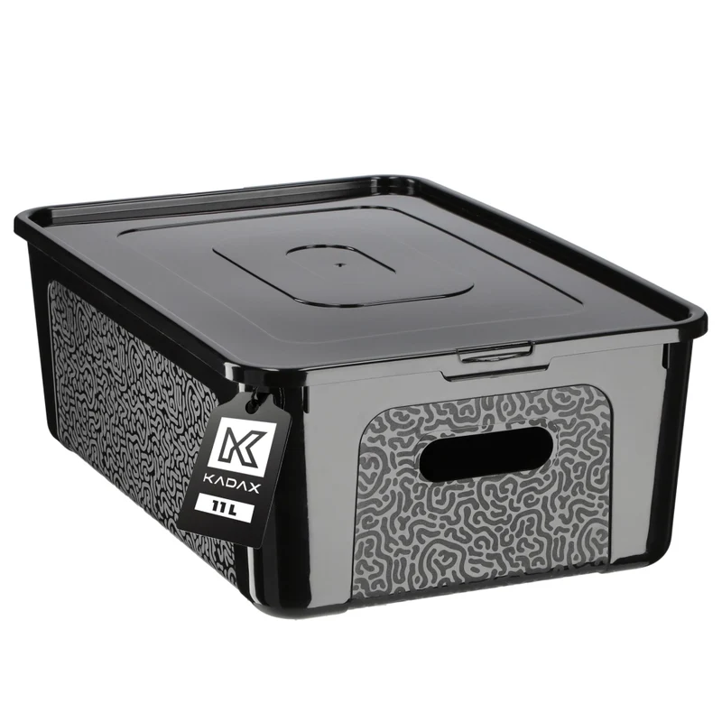 Contenitore in plastica KADAX da 11 litri con coperchio, nero, con chiusura a chiave, organizer.