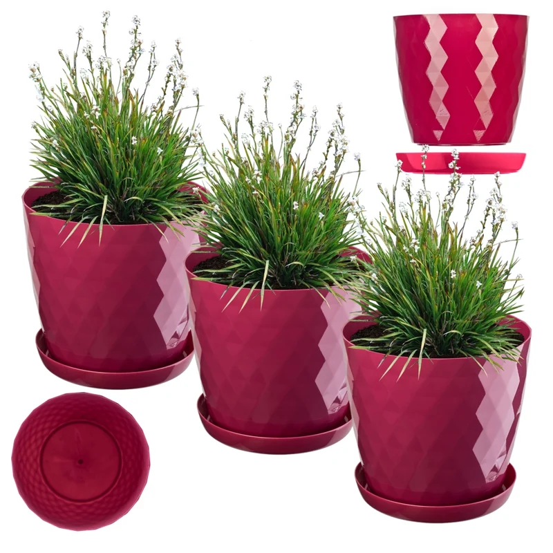 Vaso da fiori KADAX, fioriera, coperchio, 25 cm, supporto per fiori, plastica rosa, 3 pezzi.