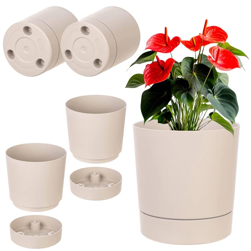 Vaso da fiori KADAX con coprivaso e sottovaso, rotondo, 20 cm, set da 2