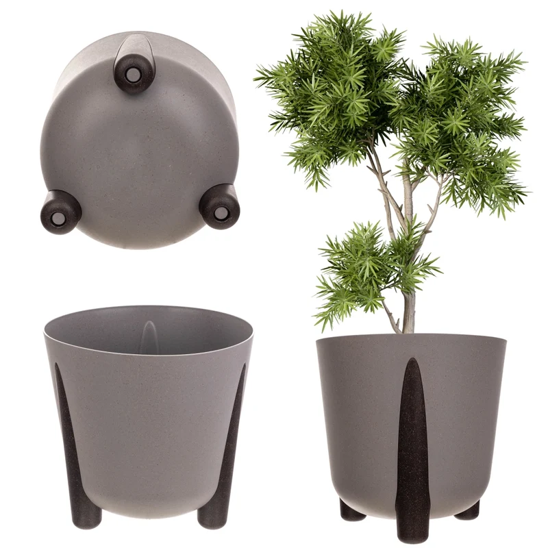 Vaso da fiori KADAX, coprivaso, con gambe, con inserto, moderno, grigio, 21 cm