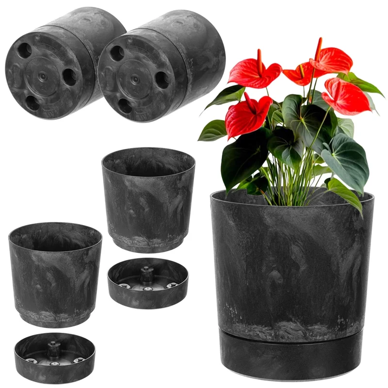 Vaso da fiori KADAX con coprivaso e sottovaso, rotondo, 20 cm, set da 2