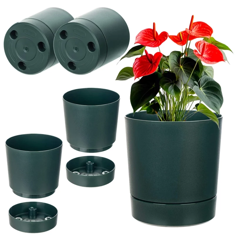 Vaso da fiori KADAX con coprivaso e sottovaso, rotondo, 20 cm, set da 2