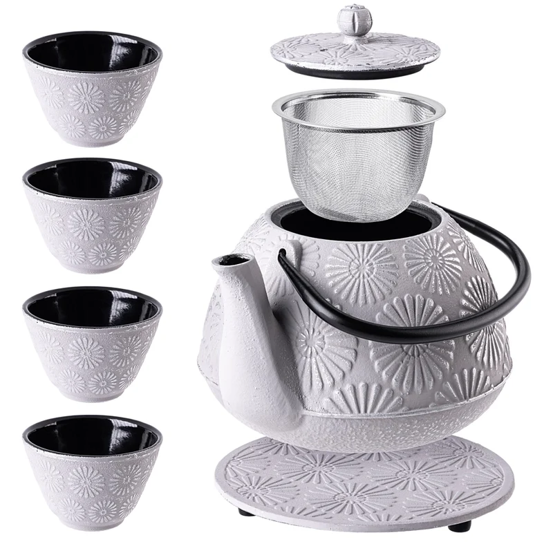 Teiera/Brocca in ghisa KADAX, ideale per tisane, 1100 ml, 4 tazze, colore grigio.