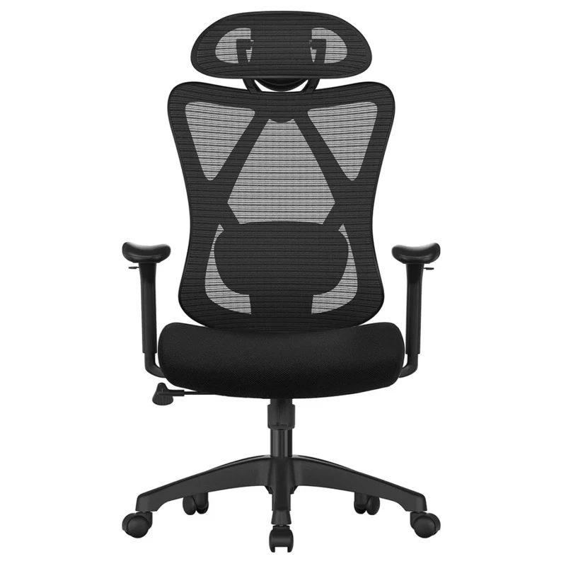 Sedia da ufficio in tela sedia per computer seduta ergonomica supporto lombare regolabile poggiatesta regolabile schienale reclinabile capacità di carico 150 kg altezza regolabile nero 12_0004856