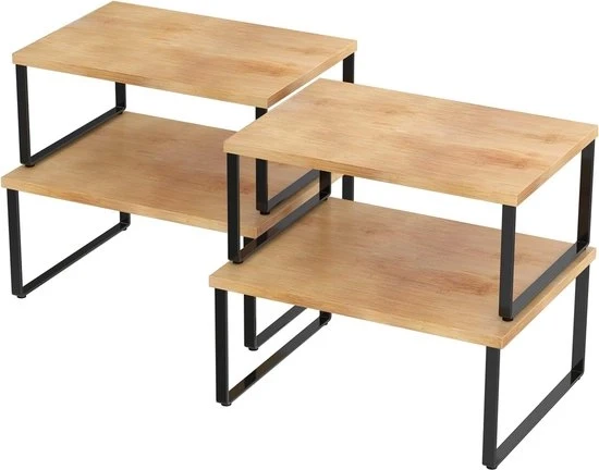 Set di ripiani da cucina da 4 pezzi, organizzatori, inserti in legno per armadi da cucina, per spezie, erbe, lattine, in bambù e metallo, nero
