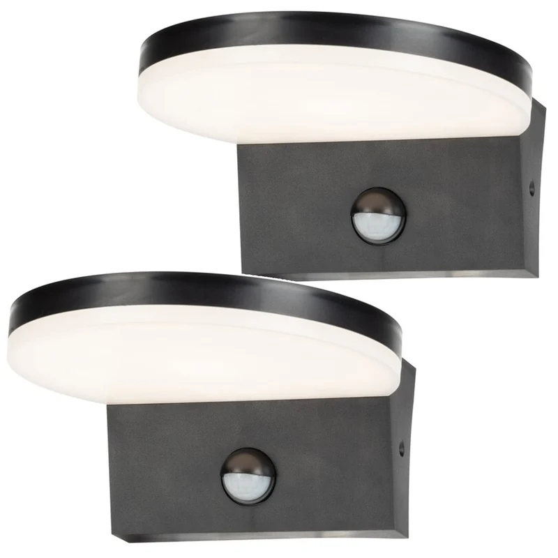 Lampada da parete per esterni Rabalux, sensore di movimento, 9 W, nera, Batida, 2 pezzi