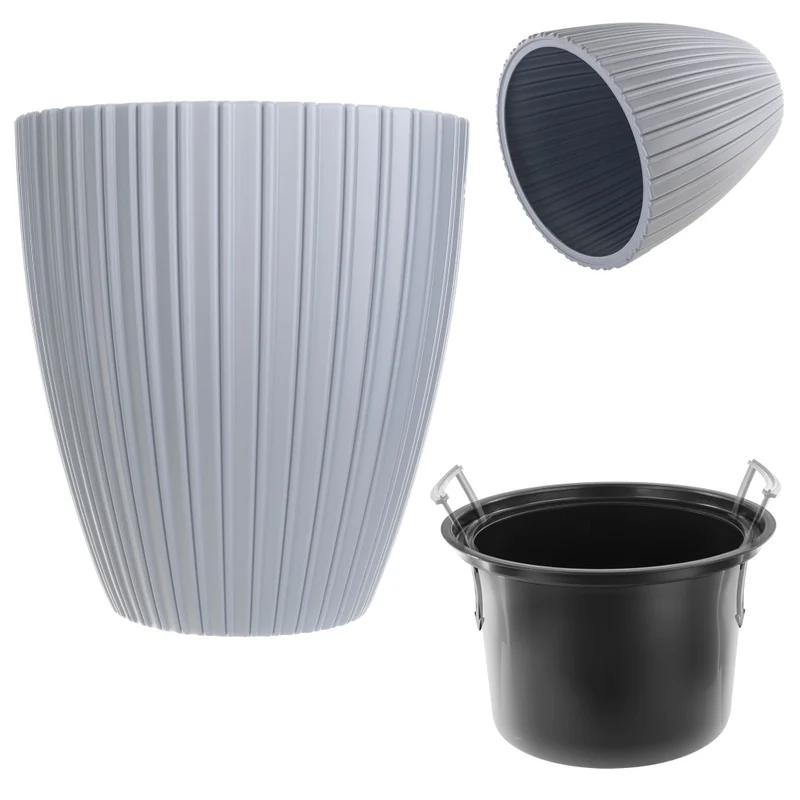 Vaso da fiori KADAX da 30 cm con coperchio e inserto, in plastica grigia.