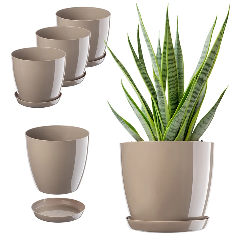 Vaso da fiori KADAX, coprivaso, 18 cm, supporto per fiori, plastica beige, 3 pezzi.