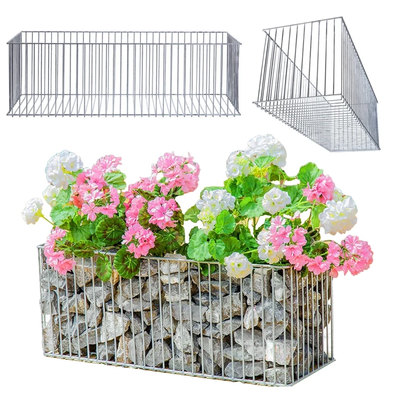 Vaso per gabbione KADAX, copertura per gabbione in acciaio per fiori, pietra, giardino, filo metallico, 98 cm