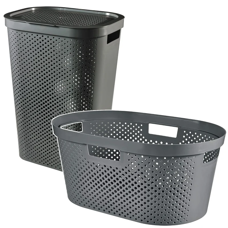 Curver Infinity Cesto per biancheria riciclata, Capacità 40L, Grigio scuro, 100% riciclato, 245675 + Curver Infinity Cesto per biancheria riciclata 60L