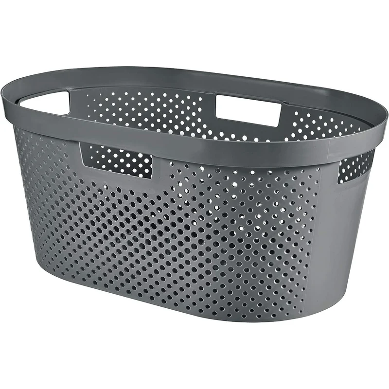 Curver Infinity Cestello per biancheria riciclata, capacità 40L, grigio scuro, 100% riciclato, 245675