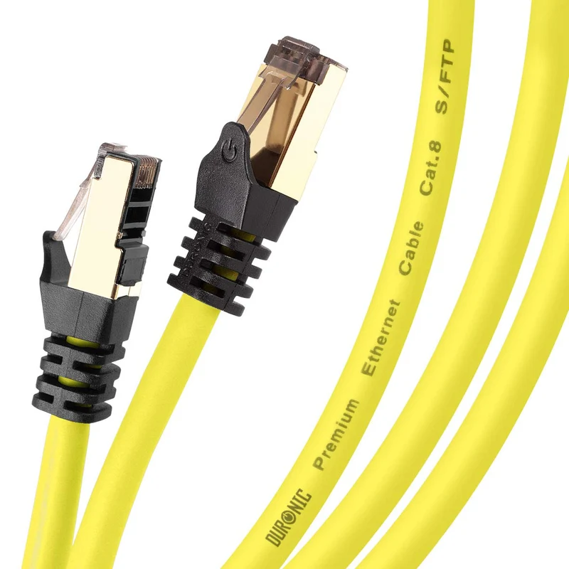 Duronic CAT8 YW 0,5 m | Cavo di Rete ethernet schermato S/FTP giallo | Cavo ethernet Patch superveloce | Supporta fino a 2 GHz / 2000 MHz | Connettori RJ45 | Trasmissione dati 40 gigabit