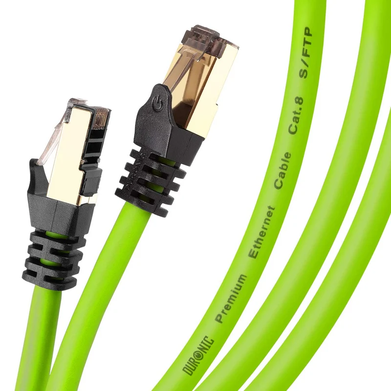 Duronic CAT8 GN 1 m | Cavo di Rete ethernet schermato S/FTP verde | Cavo ethernet Patch superveloce | Supporta fino a 2 GHz / 2000 MHz | Connettori RJ45 | Trasmissione dati 40 gigabit