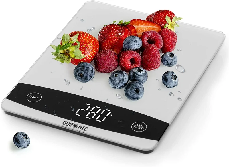 Duronic KS1009 Bilancia da cucina - Bilancia ad alta precisione con display digitale - Portata 1g / 10 kg - Piattaforma in vetro - Funzione Tara - Ideale per cucina e pasticceria