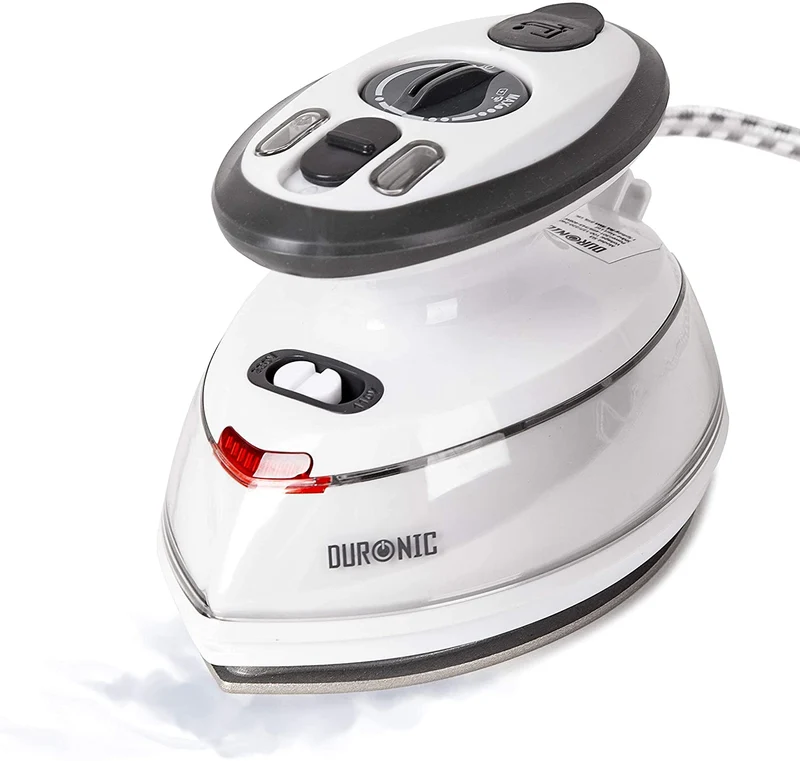 Duronic SI3 WE Mini Ferro da Stiro | Ferro da viaggio a vapore 400W | Serbatoio 35ml | Steamer portatile con base dappoggio e borsello da viaggio | Per lavori di cucito, quilting | Bianco