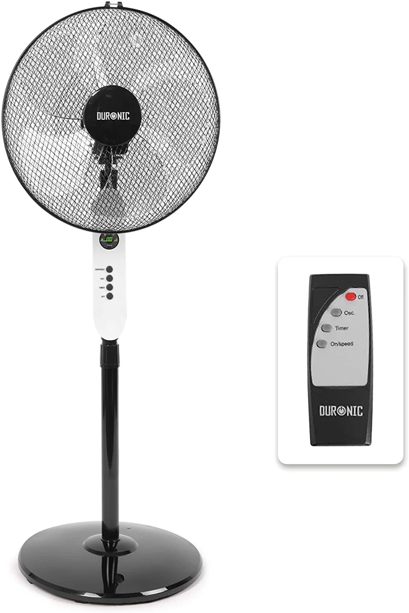 Duronic FN65 Ventilatore a piantana 60W | 3 velocità | 115 a 132 cm regolabile in altezza | 5 Pale ultra silenzioso con telecomando e timer | ventola oscillante | Base circolare | Per uso notturno