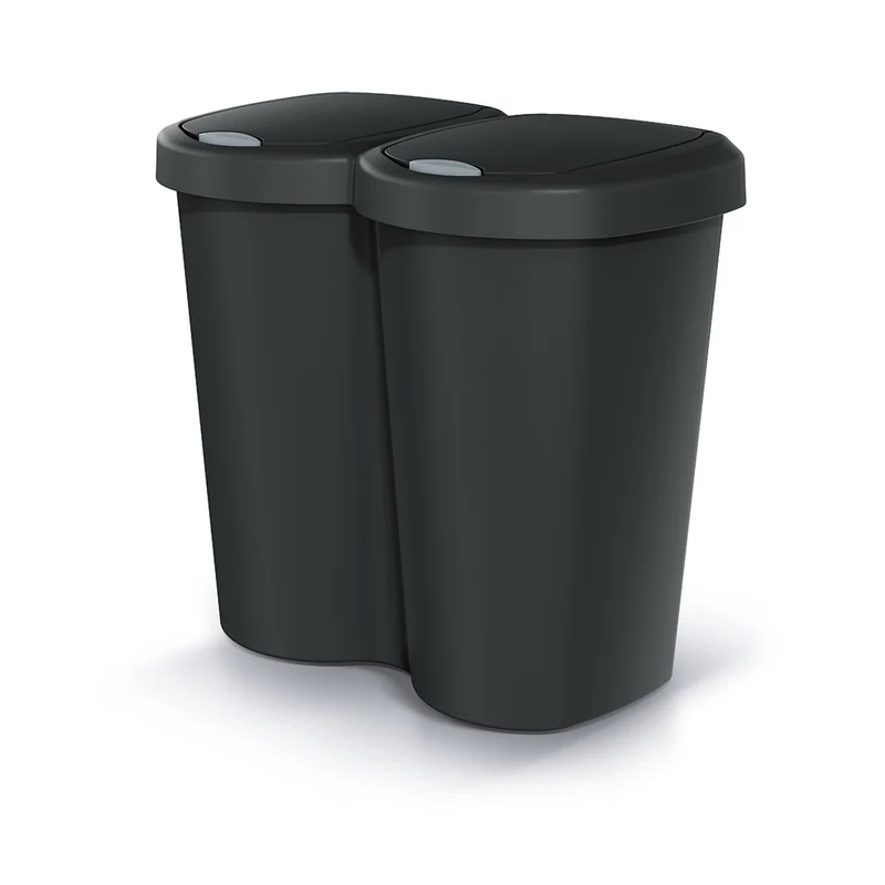 Cestino per rifiuti Compacta B Duo, nero, capacità 40L, un vano, due coperchi, versione a parete, NDBS40-S411