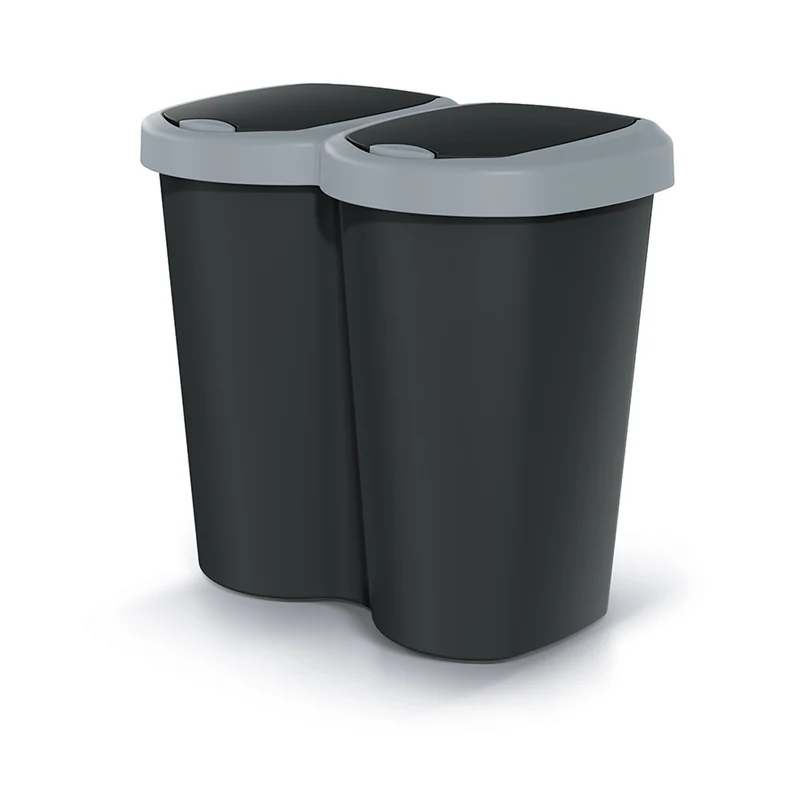 Cestino per rifiuti Compacta B Duo, grigio/nero, capacità 40L, un vano, due coperchi, versione a parete, NDBS40-429U_S411