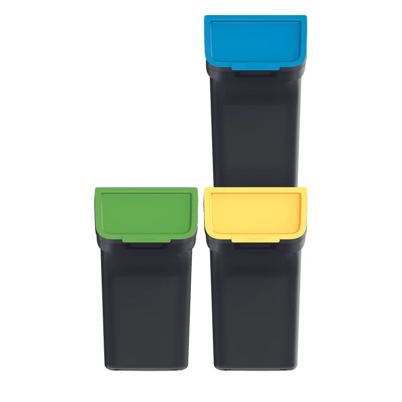 Keden Set di pattumiere per rifiuti per la raccolta differenziata, 3x20 litri, nero, Stackbox