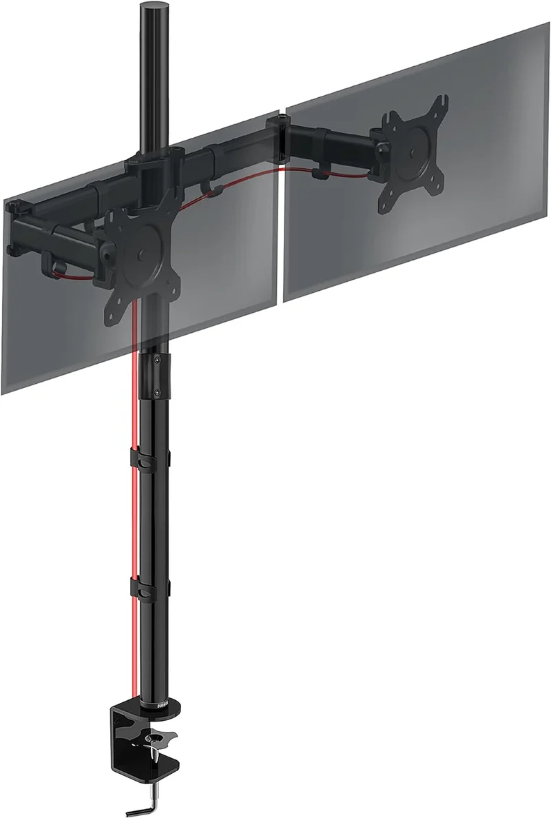 Duronic DMT252VX1 BK Supporto Monitor doppio per 2 schermi da 13-32 pollici, Braccio monitor PC ergonomico fino 8kg, VESA 75/100, regolabile altezza inclinazione girevole, per ufficio casa, nero