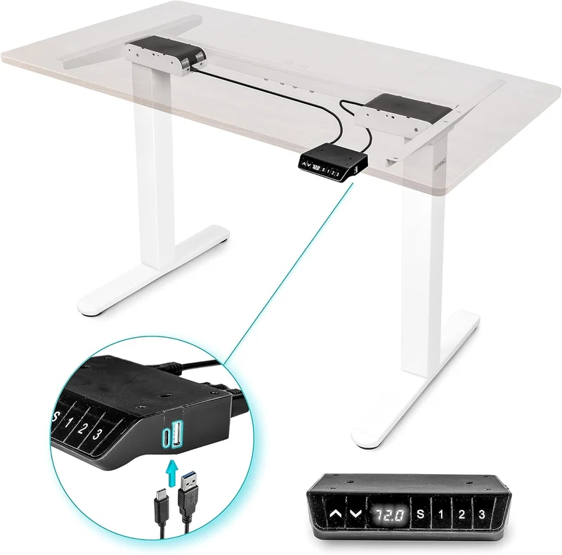 Duronic TM61 WE Telaio scrivania elettrico | Scrivania regolabile in altezza 72-120cm | Memoria per impostare altezza ideale | Capacità peso max 80kg | Motore singolo potente | Bianco