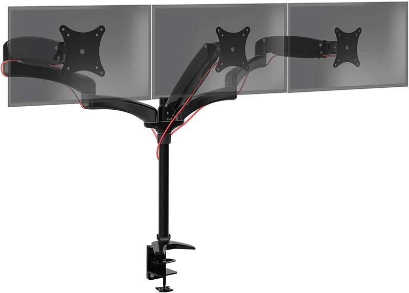 Duronic DM553 BK Braccio per 3 monitor da 15 a 27 pollici | Supporto schermi doppio | Inclinazione e altezza facilmente regolabile | VESA 75 100 | Supporto monitor ergonomico doppio articolato per PC