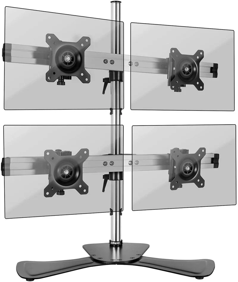 Duronic DM754 Supporto per 4 monitor - Base in acciaio per schermi fino a 24" - Altezza regolabile - Guida in alluminio per schermi fino a 8 kg - Inclinazione +/-15° - Rotazione schermi 360°