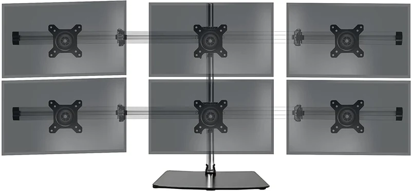 Duronic DM756 Supporto per 6 monitor - Base in acciaio per schermi fino a 24" - Altezza regolabile - Guida in alluminio per schermi fino a 5 kg - Inclinazione +/-15° - Rotazione schermi 360°