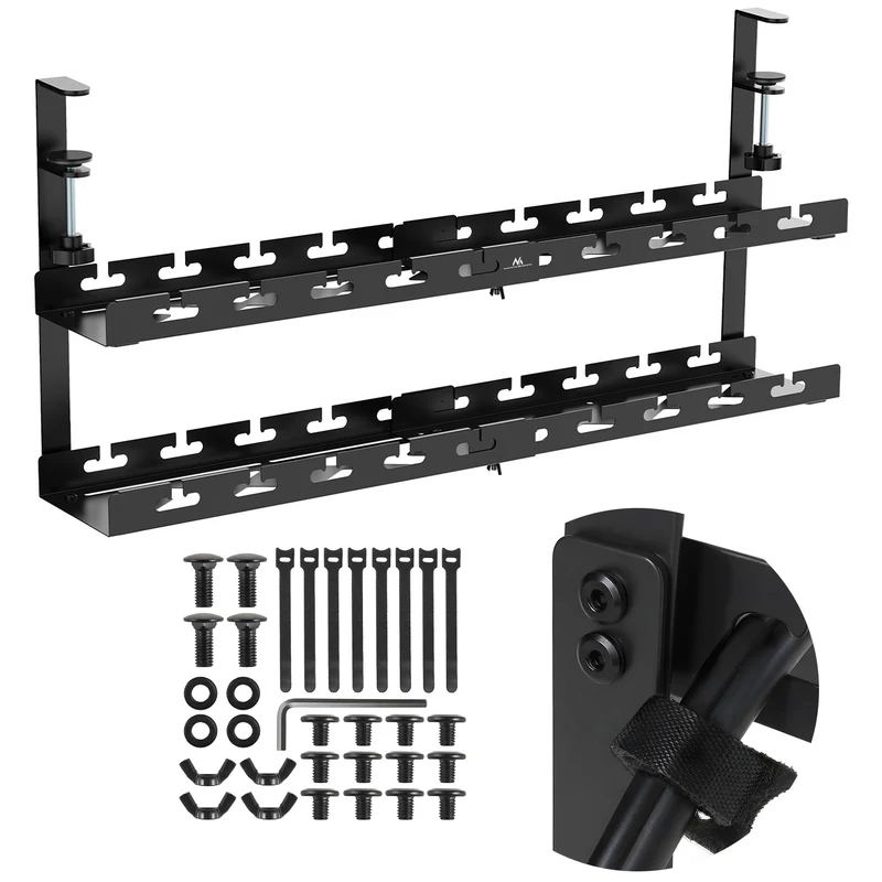 Organizzatore di cavi sotto la scrivania Maclean, carico massimo 5kg, max. 728 mm, 2 livelli, nero, MC-102 B