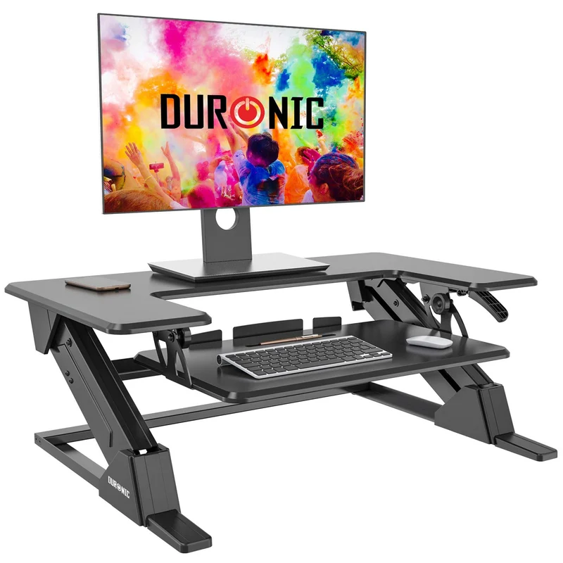 Duronic DM05D21 BK Postazione Lavoro  Altezza regolabile 13-49cm - Ampia Piattaforma 90-52cm - Portata 13kg  Scrivania ergonomica per Lavorare in Piedi con Supporto per Tastiera