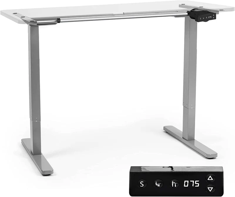 Duronic TM12 GY Telaio per scrivania elettrico - Altezza regolabile 71 - 116 cm - Postazione di lavoro ergonomica  Funzione memoria - 2 Livelli - Meccanismo singolo di sollevamento - Argento