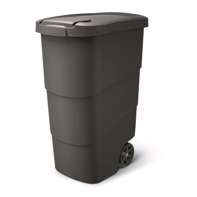 Prosperplast Wheeler 90L Cestino per rifiuti con ruote e coperchio Cestino da giardino grande universale -nero