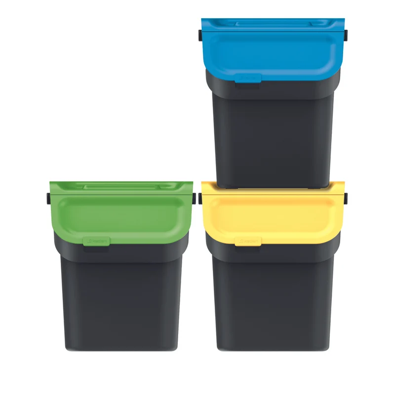 Set di contenitori per raccolta differenziata, Keden, 3x20 litri, nero, Kaddi Q Set
