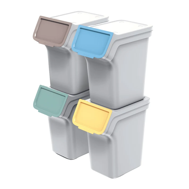 Keden Set di pattumiere per rifiuti per la raccolta differenziata, 4x20 litri, colore cenere, Stackbox