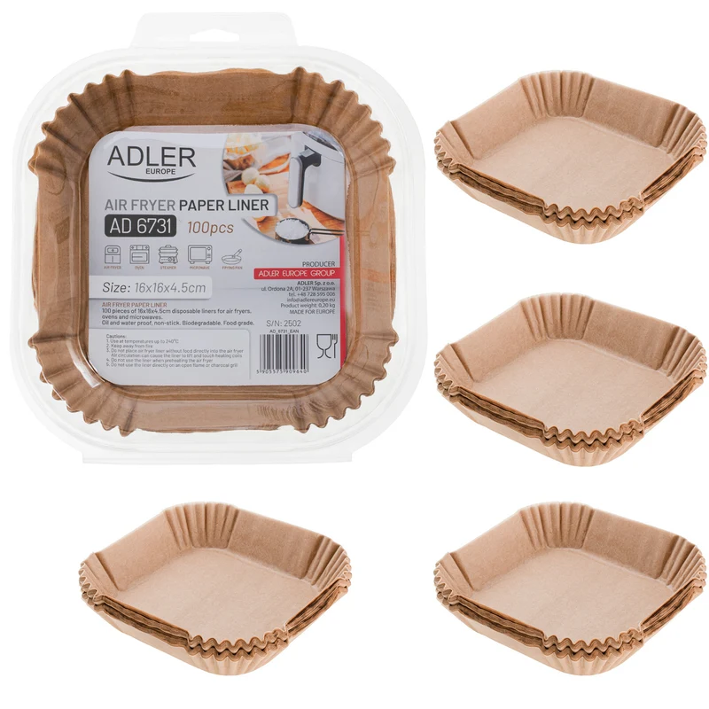 Carta per friggitrice, airfryer, Adler, 16 cm, fino a 240 °C, biodegradabile, 500 pezzi, AD 6731