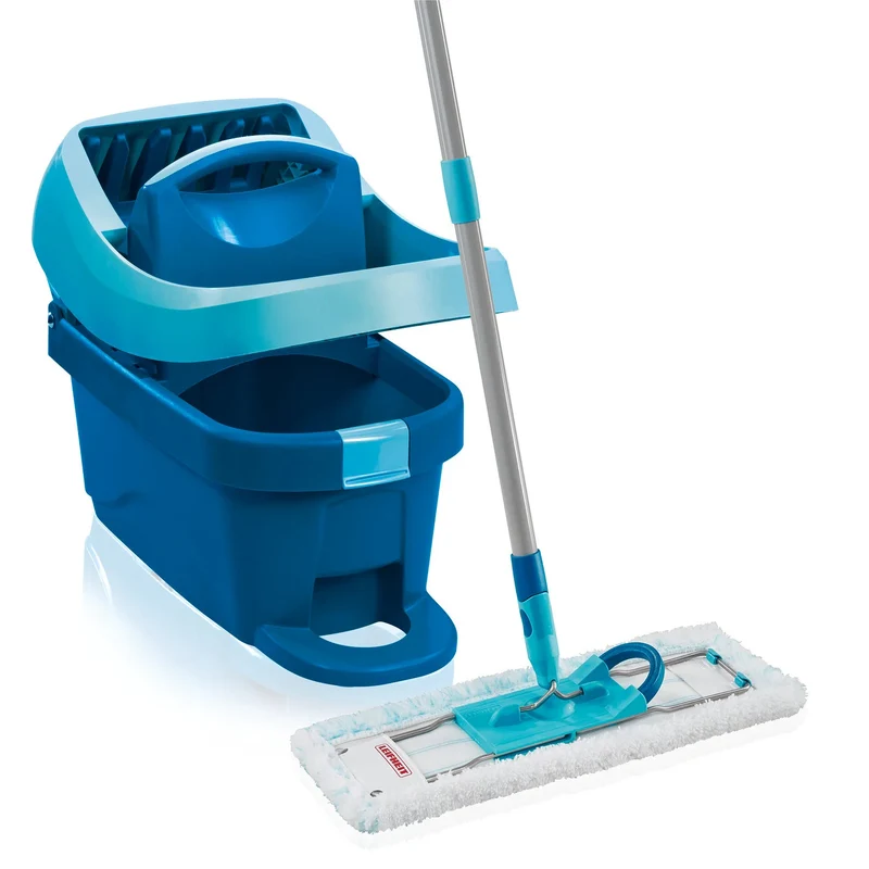 Set Profi Leifheit, mop e secchio con rotelle, strizzatura con il piede, facile da svuotare, capacità 8 L, panno Micro duo, 55096