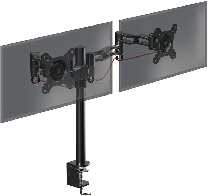 Duronic DM352 BK Supporto Monitor doppio per 2 schermi da 13-27 pollici, Braccio monitor PC ergonomico fino 8kg, VESA 75/100mm, regolabile altezza inclinazione girevole, per ufficio casa scuola, nero